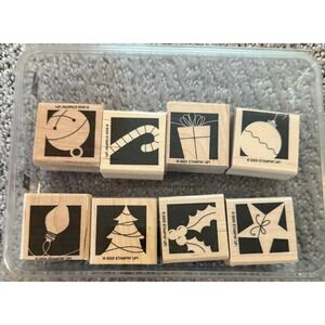 Stampin Up Holiday Blocks Wood Rubber Stamps Set of 8 Christmas Crafting